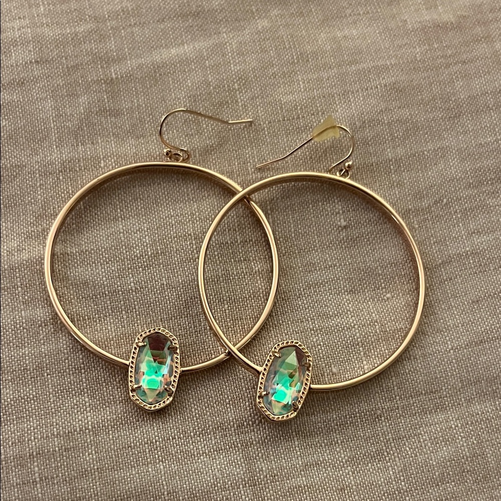 Kendra Scott rose Gold Hoop Earrings with Iridescent Stone